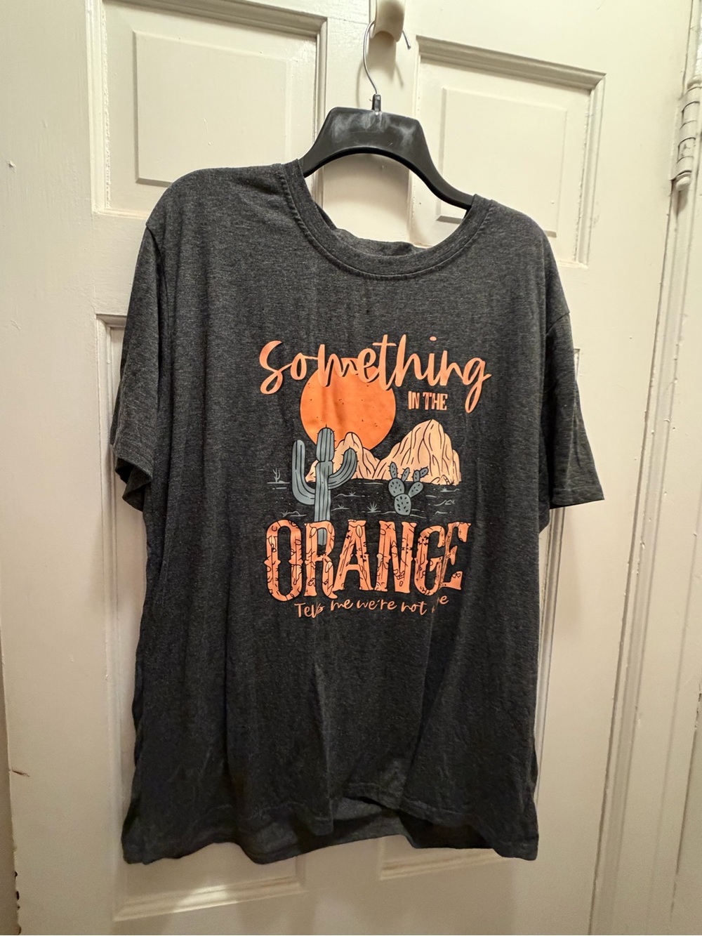 SHEIN Charcoal Gray Short Sleeve Tee with Orange Graphic